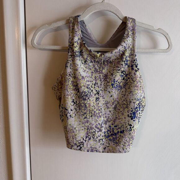 Athleta Conscious Train Crop Bra A-C Size S Racerback EUC Dynamic Leopard Grey - Picture 2 of 5
